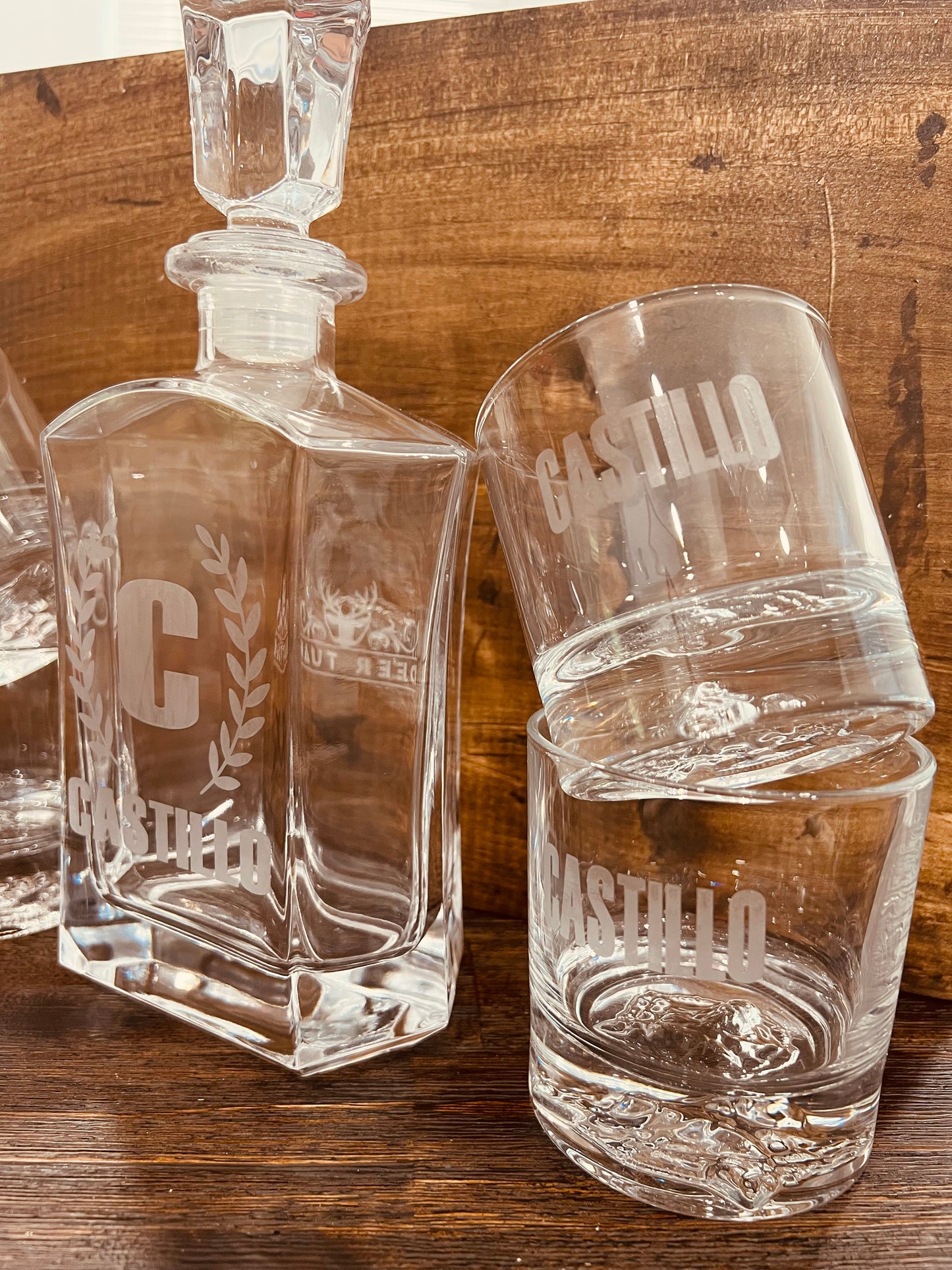 Etched Whiskey Decanter Set