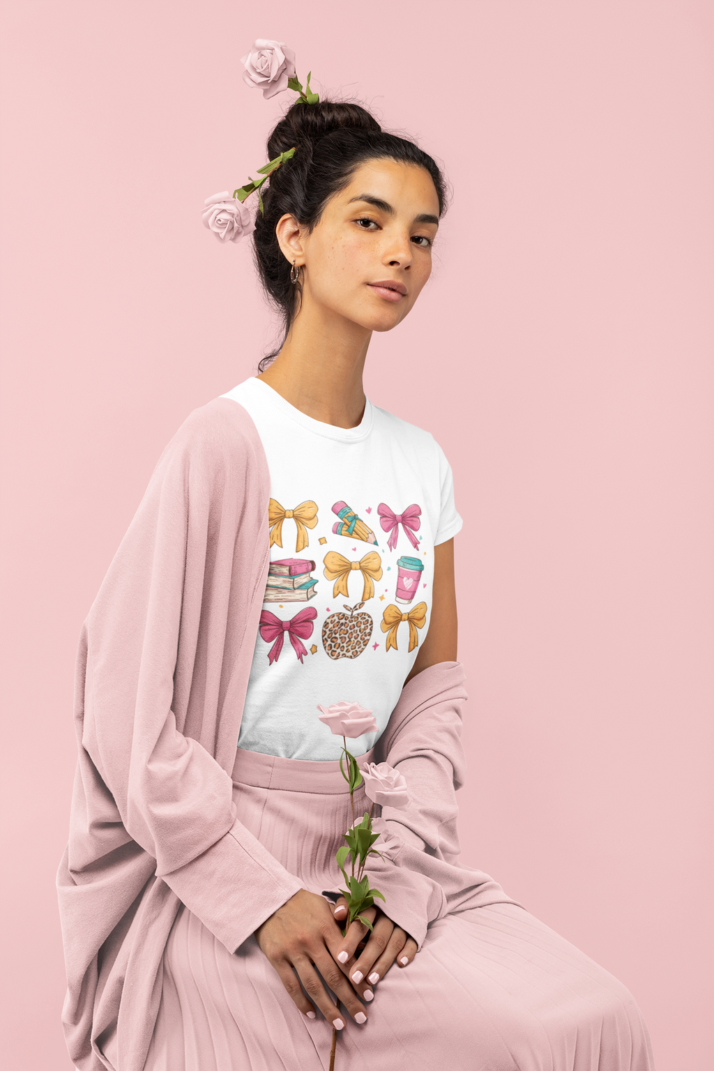 Coquette School Shirt, Teacher Coquette Shirt, Back to School Shirt, Coquette Pink and Yellow Bows Teacher Shirt, Teacher appreciation