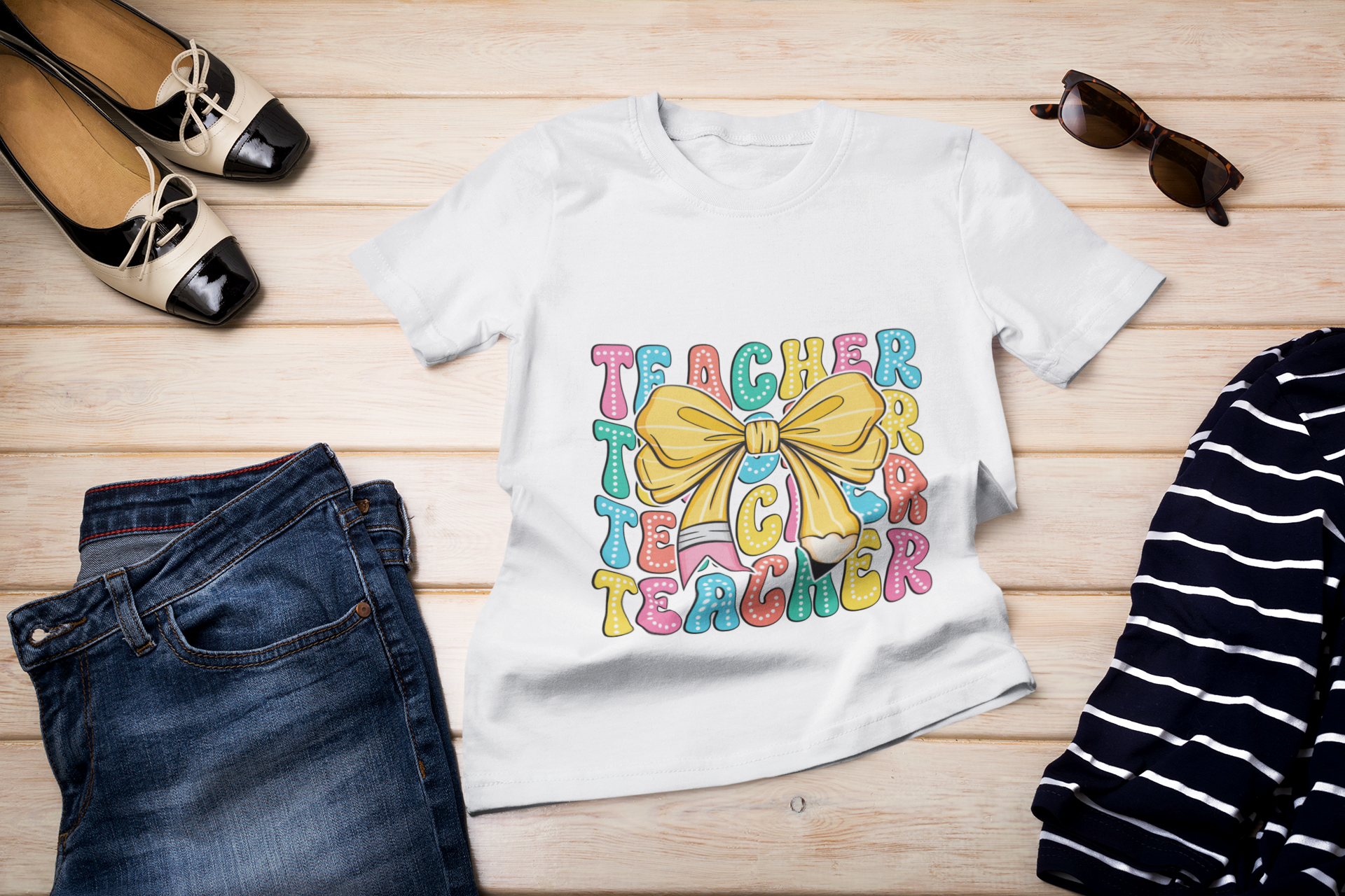 Trendy Teacher Coquette Shirt, Custom Teacher Shirt with Bow, Groovy Teacher Shirt