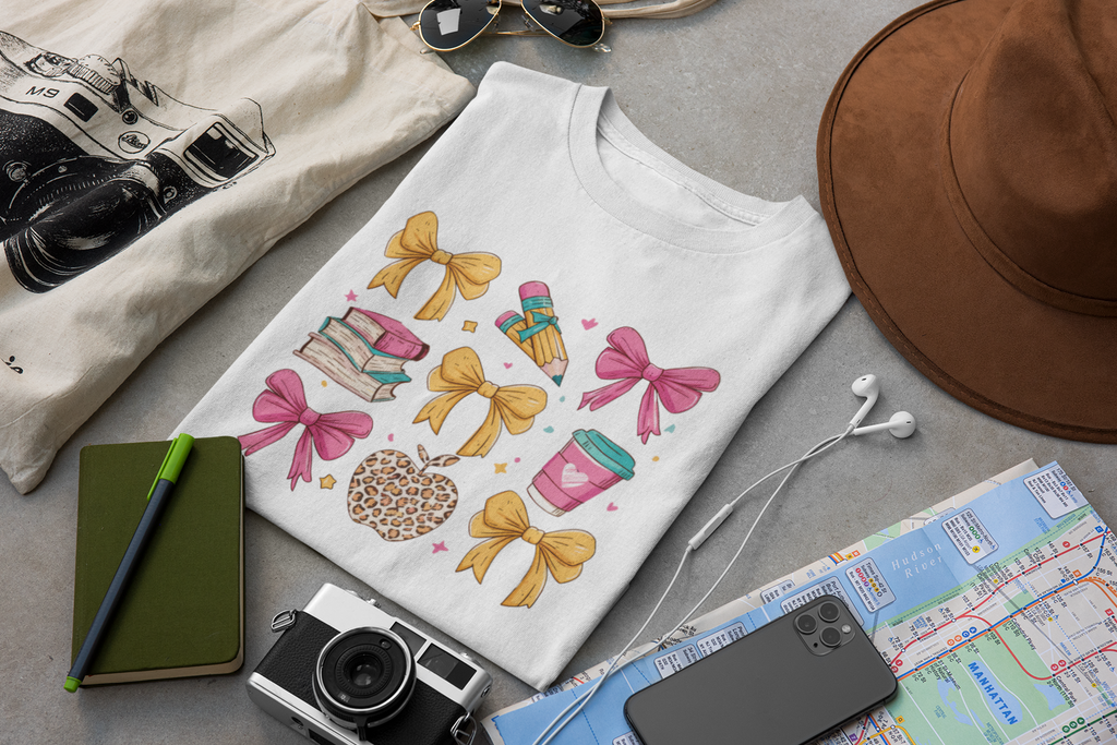 Coquette School Shirt, Teacher Coquette Shirt, Back to School Shirt, Coquette Pink and Yellow Bows Teacher Shirt, Teacher appreciation